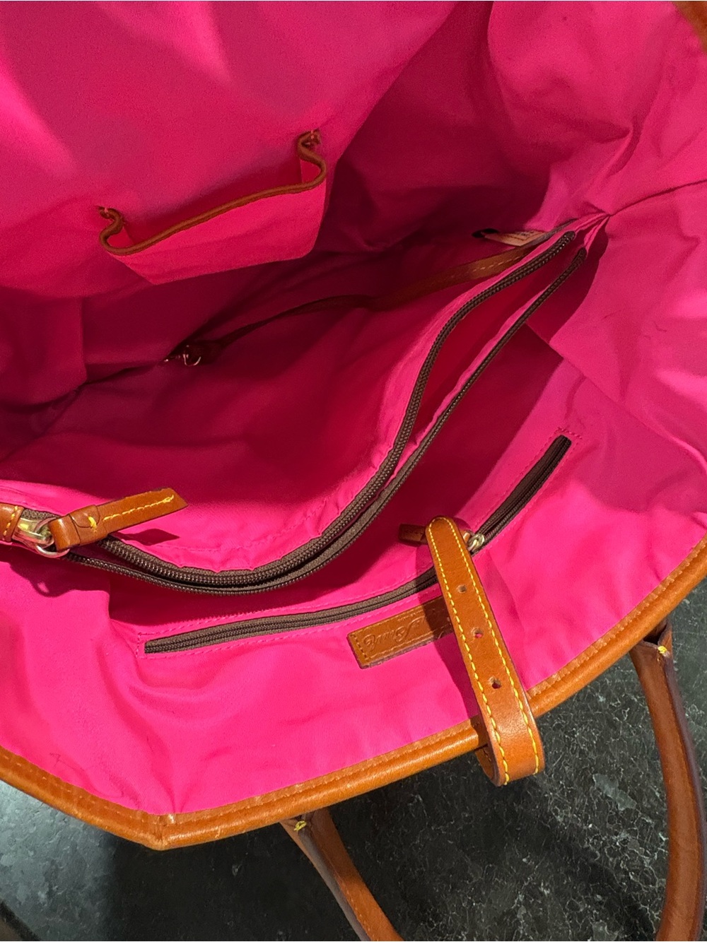 Dooney & Bourke Black Tote with Brown Leather Trim - Picture 4 of 9